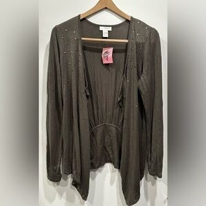 Kenar Studded Green Open Drape Cardigan NWT
